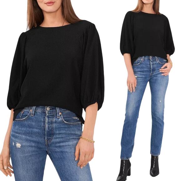 NWT VINCE CAMUTO Puff Sleeve Womens Top Size XS Black - Picture 1 of 6